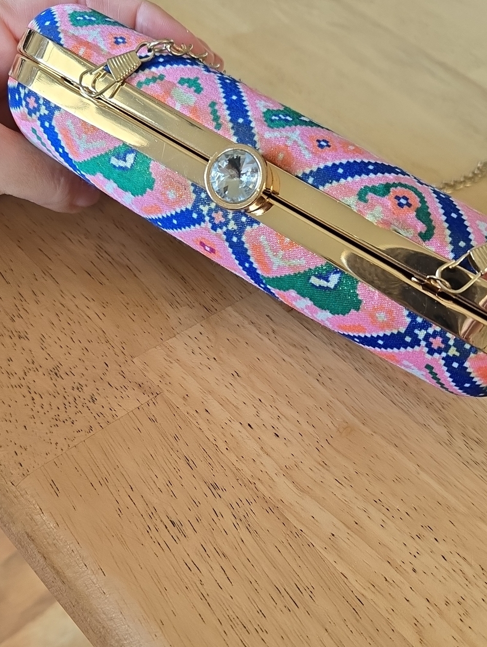 Boho Ethnic Geometric Print Elephant Hard Box Clutch Minaudière Crossbody - Picture 10 of 10
